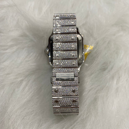 CARTIER SANTOS MOISSANITE WATCH WITH ARABIC DIAL – FULLY ICED OUT FINISH