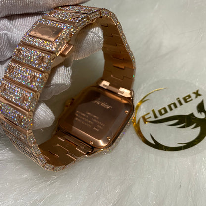 CARTIER SANTOS MOISSANITE WATCH WITH ARABIC DIAL – ROSE GOLD FINISH EDITION