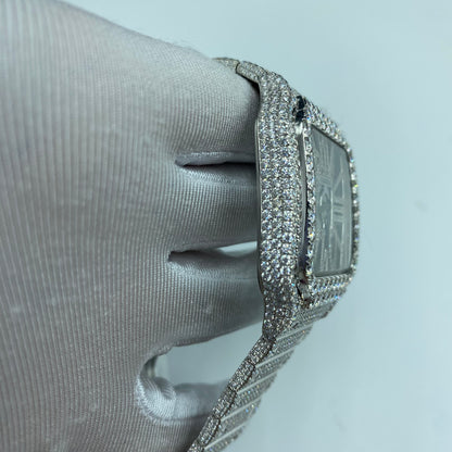 CARTIER SANTOS MOISSANITE WATCH WITH SKELETON DIAL – FULLY ICED OUT FINISH