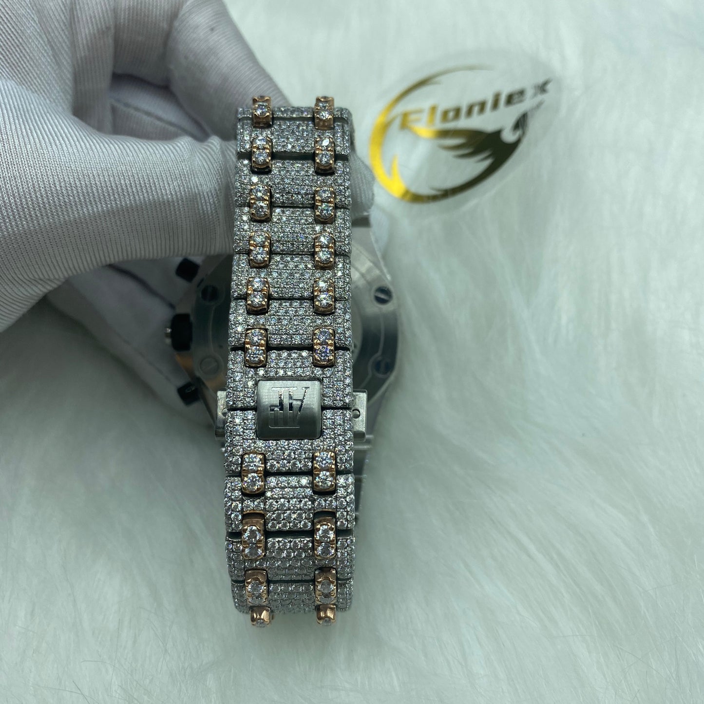 AUDEMARS PIGUET ROYAL OAK MOISSANITE WATCH WITH ARABIC DIAL – FULL ICED TWO-TONE