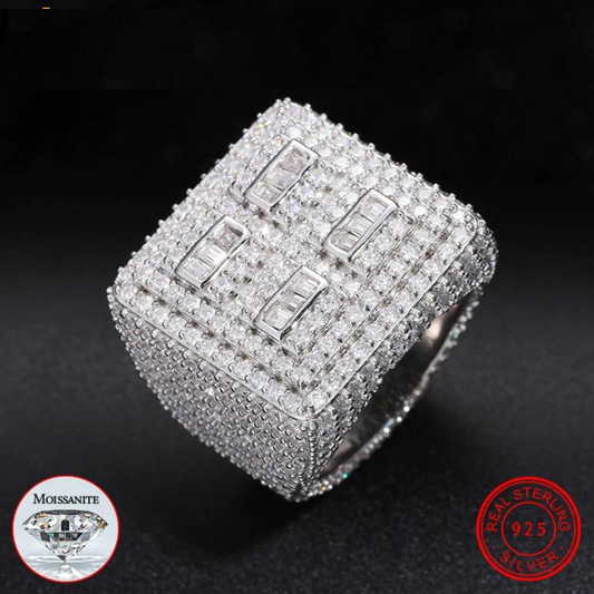 S925 Fully Moissanite Micro Pave Square Ring