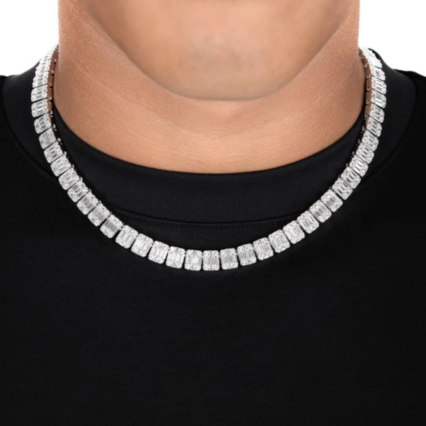 S925 Square Baguette Moissanite Diamond Tennis Necklace - 10mm