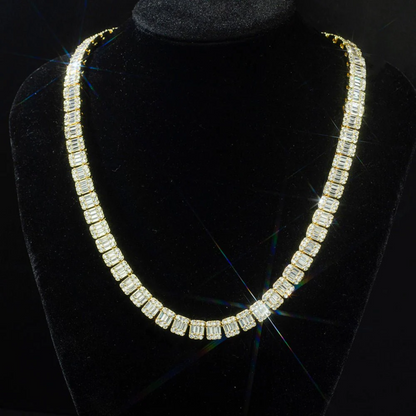S925 Square Baguette Moissanite Diamond Tennis Necklace - 10mm