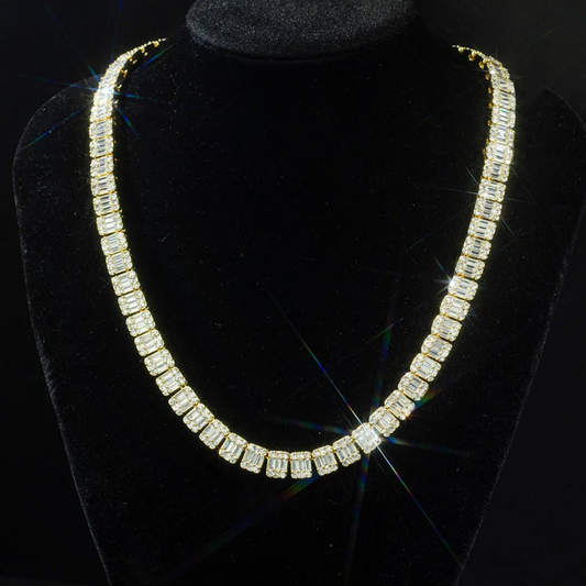 S925 Square Baguette Moissanite Diamond Tennis Necklace - 10mm
