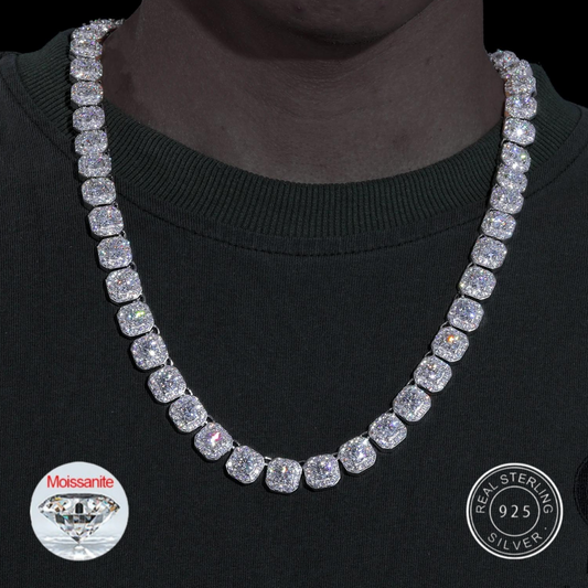 S925 Moissanite White Gold Clustered Tennis Necklace - 10mm