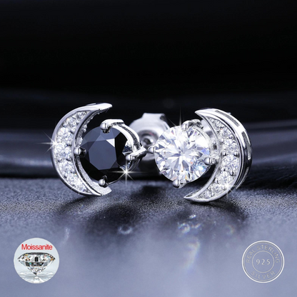New S925 VVS Black White Moissanite Moon Stud Earrings