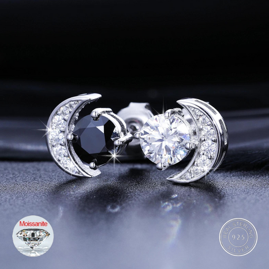 New S925 VVS Black White Moissanite Moon Stud Earrings