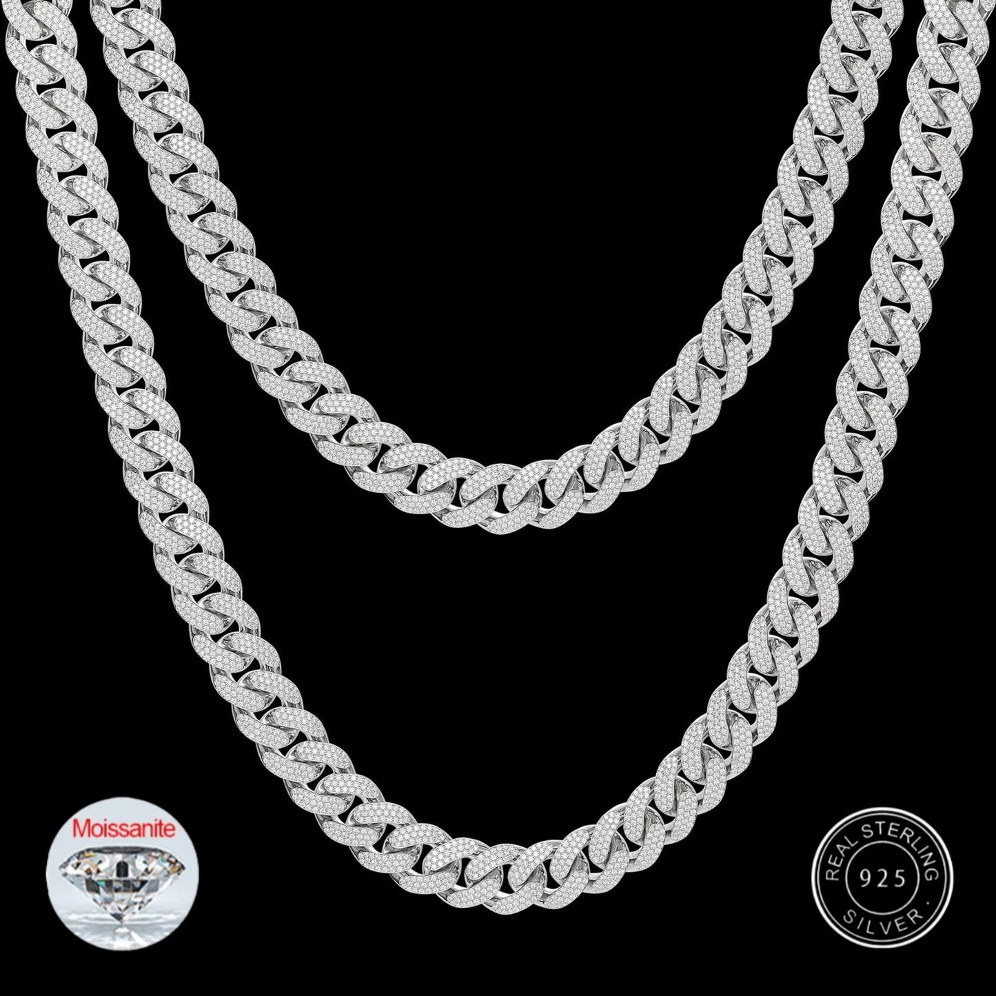 15mm S925 Moissanite Curb Cuban Chain