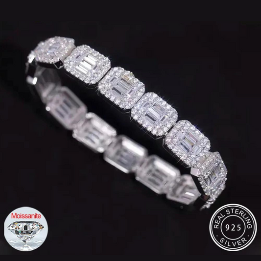 S925 Iced Out Baguette Moissanite Square Tennis Bracelet