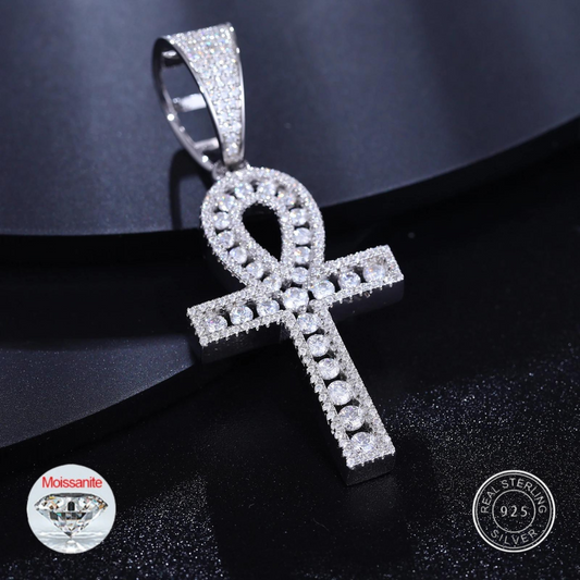 S925 Moissanite Tennis Ankh Cross Pendant