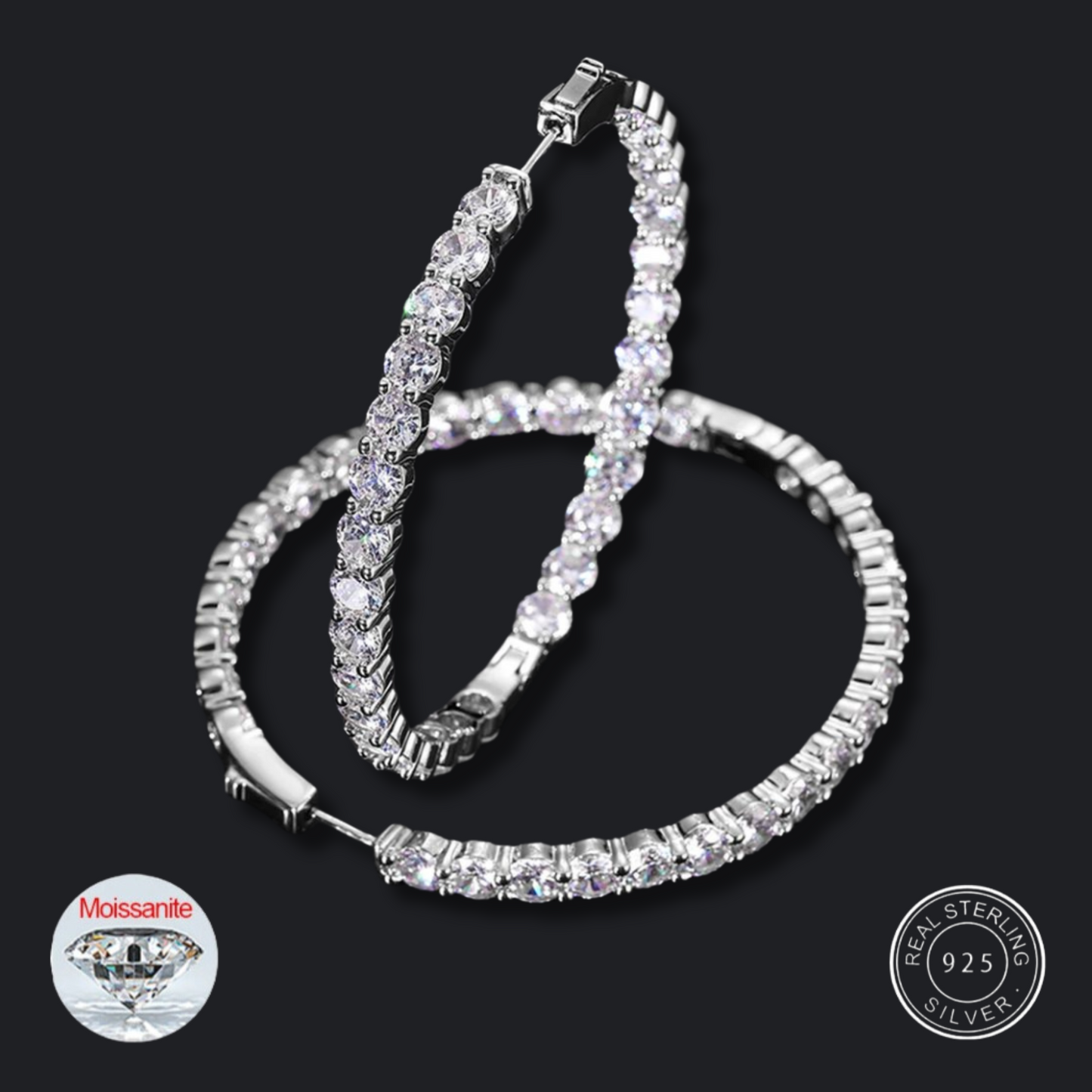 S925 Regal Radiance 15.5CTW Moissanite Round Hoop Earrings