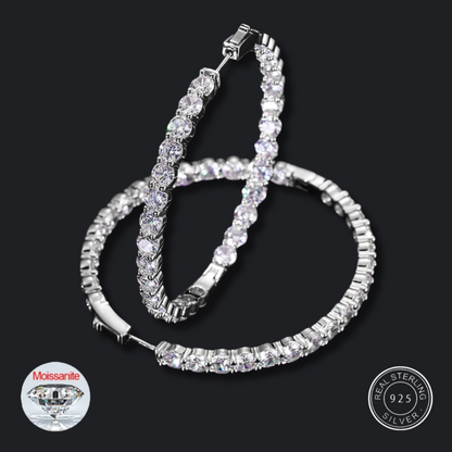 S925 Regal Radiance 15.5CTW Moissanite Round Hoop Earrings