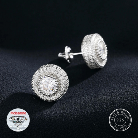 S925 Moissanite Round Diamond Pave Earrings