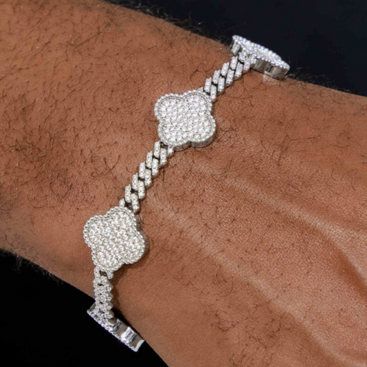 S925 Moissanite Clover Cuban Link Bracelet