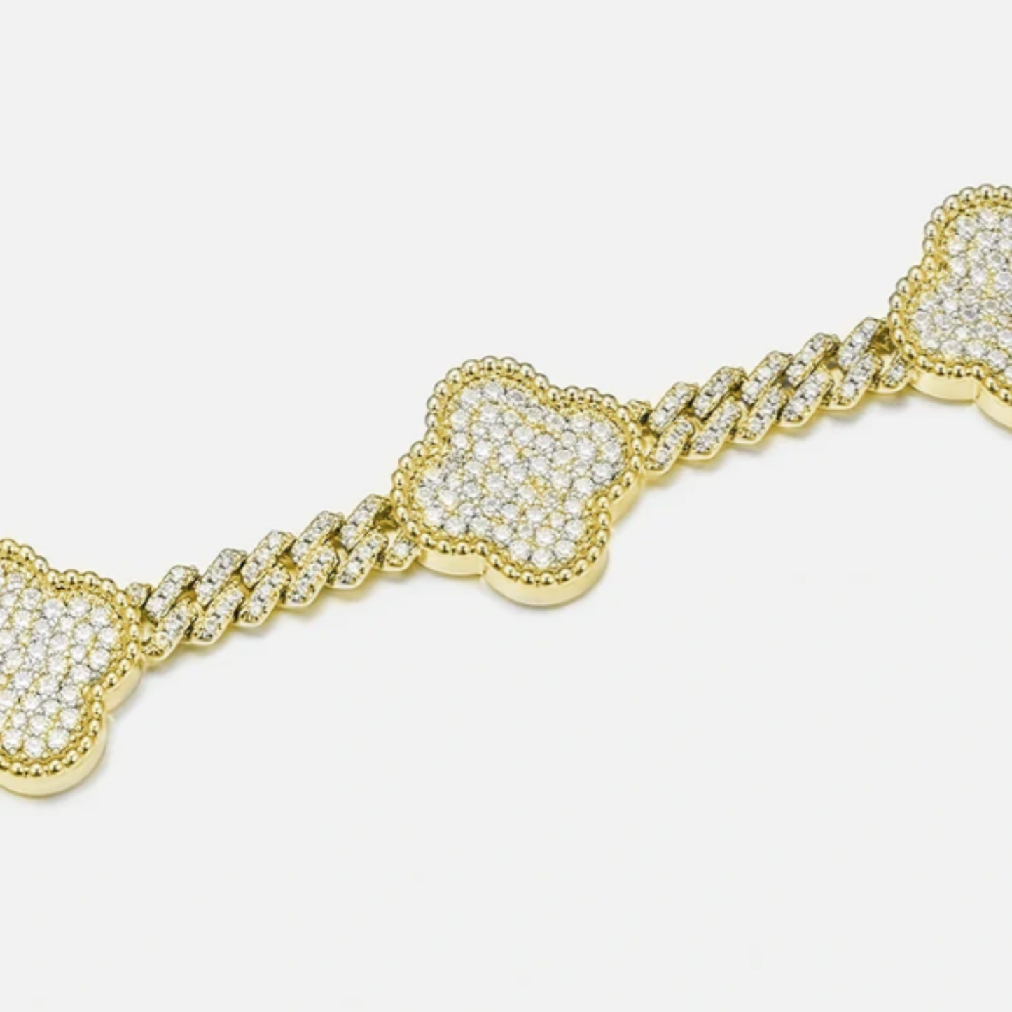 S925 Moissanite Clover Cuban Link Bracelet