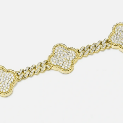 S925 Moissanite Clover Cuban Link Bracelet