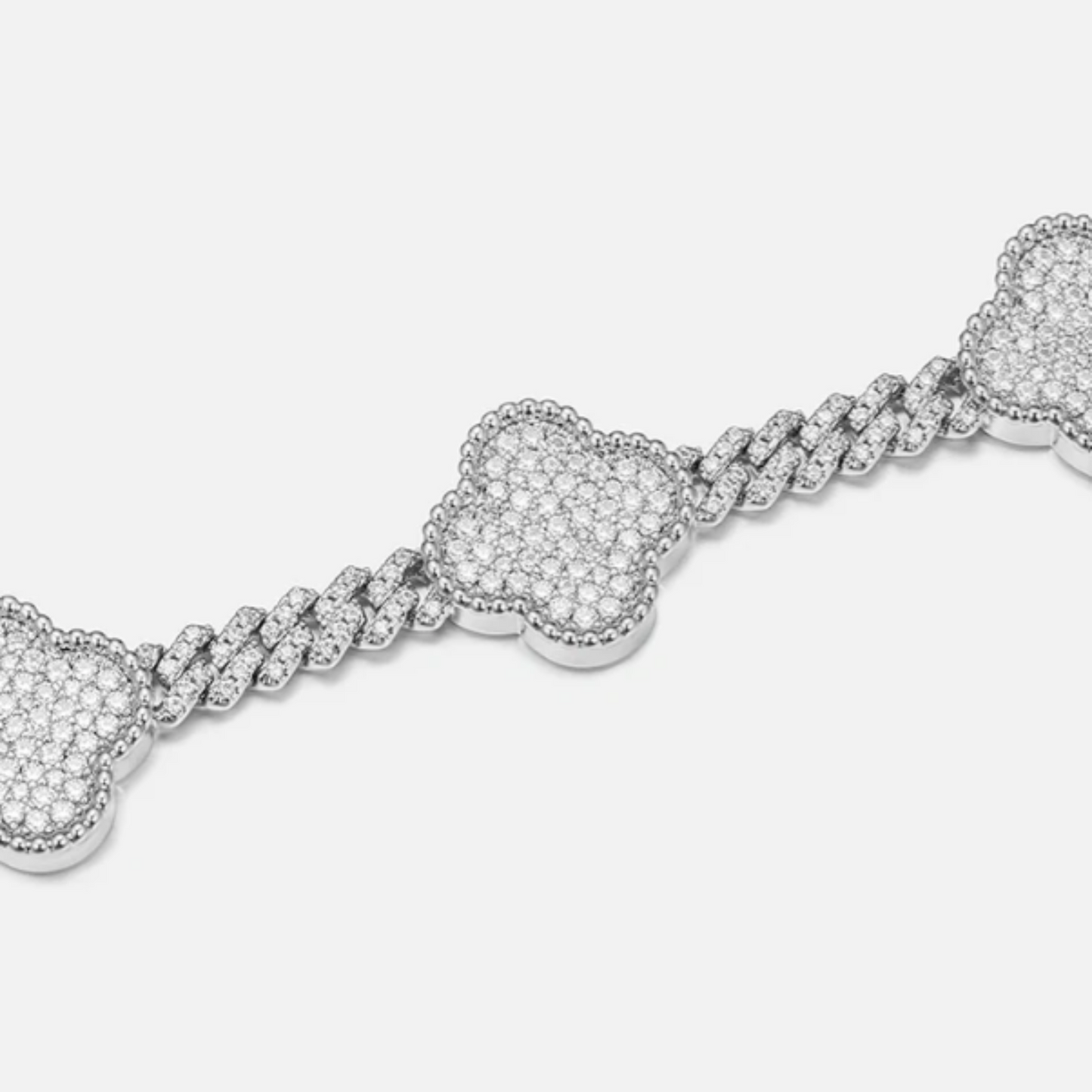 S925 Moissanite Clover Cuban Link Bracelet