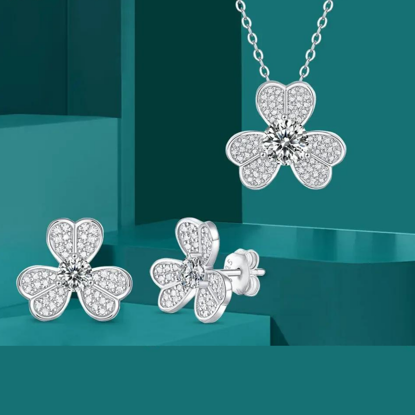 Women's S925 Fully Moissanite Original Flower Earrings & Necklace Set