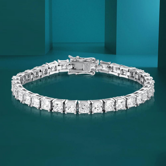 S925 Princess Cut Square Moissanite Diamond Tennis Bracelet