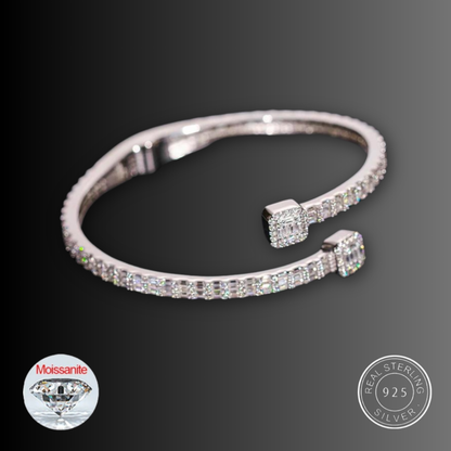S925 MOISSANITE BAGUETTE DIAMOND BANGLE - 3.8MM