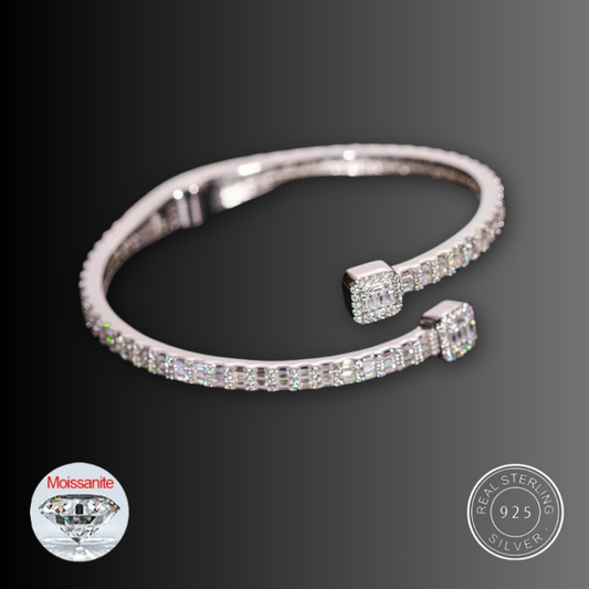 S925 MOISSANITE BAGUETTE DIAMOND BANGLE - 3.8MM