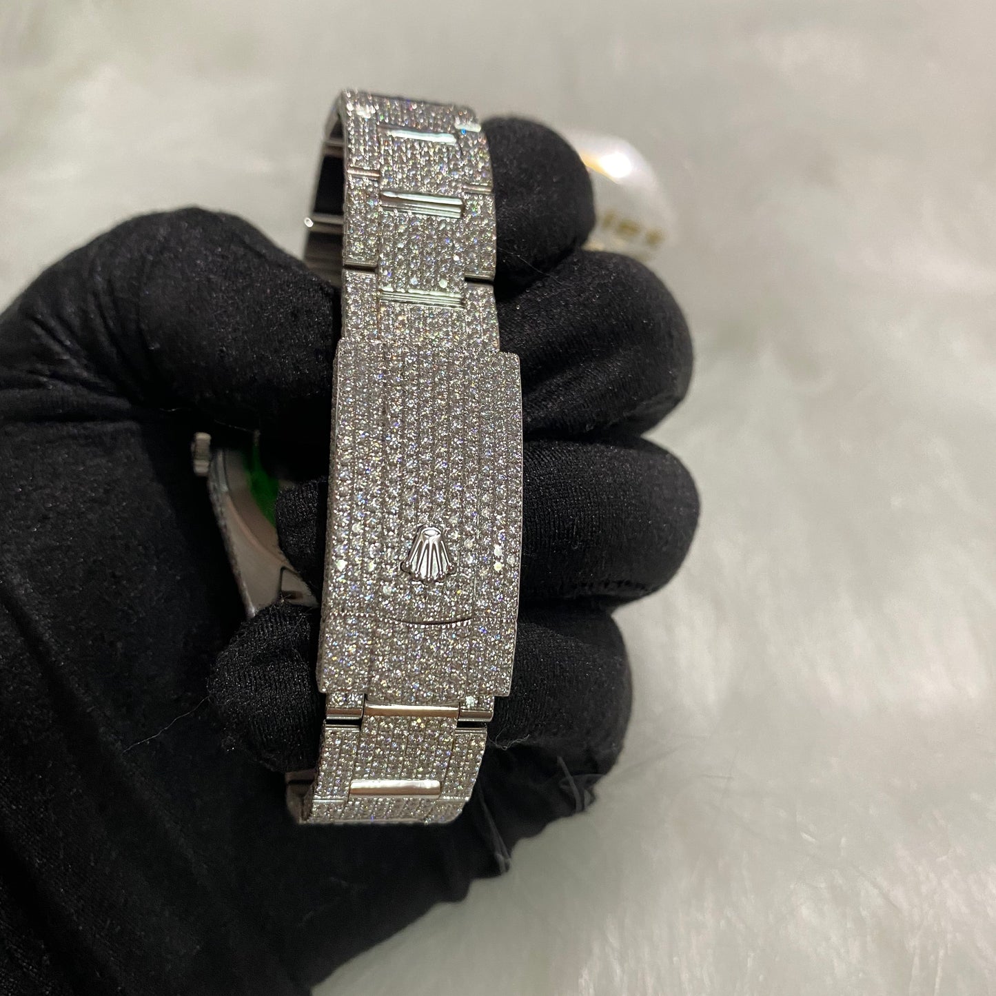 ROLEX DATEJUST MOISSANITE WATCH WITH BLUE ROMAN DIAL – FULL ICED SILVER EDITION
