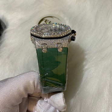 AUDEMARS PIGUET ROYAL OAK MOISSANITE – SILVER DIAL WITH GREEN CAMO STRAP