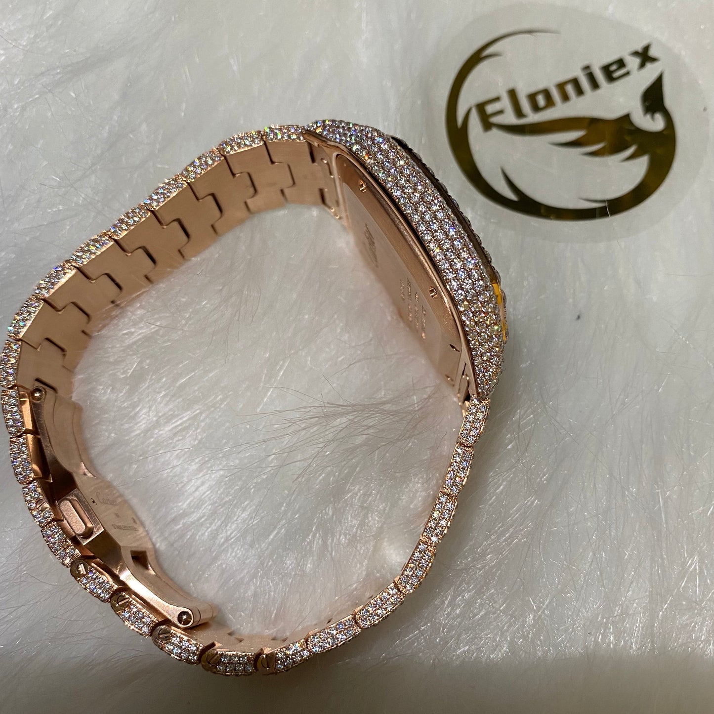 CARTIER SANTOS MOISSANITE WATCH WITH ARABIC DIAL – ROSE GOLD FINISH EDITION