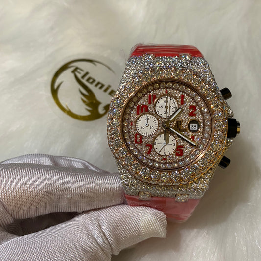 AUDEMARS PIGUET ROYAL OAK MOISSANITE – ROSE GOLD RED DIAL WITH RED STRAP
