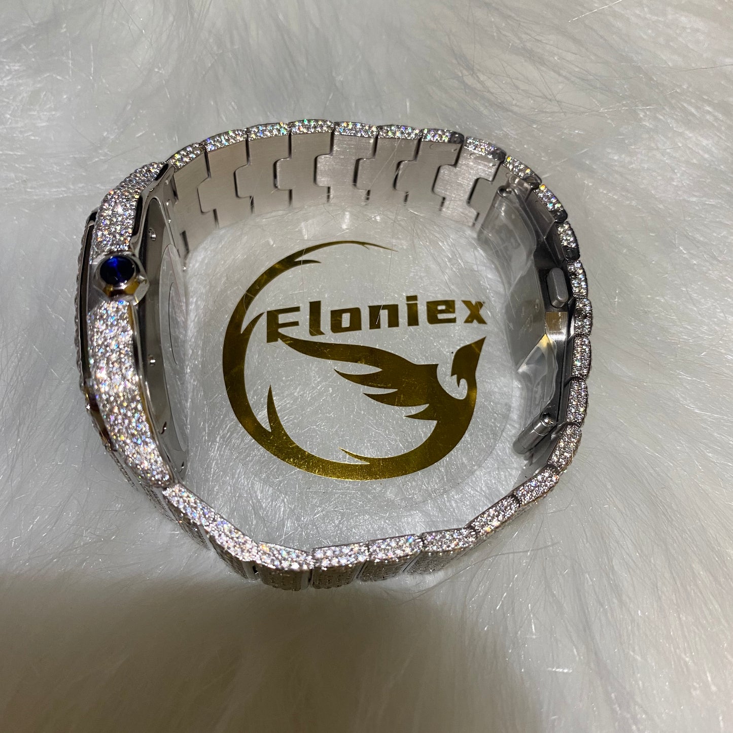 CARTIER SANTOS MOISSANITE WATCH WITH BLUE SUNBURST DIAL – DIAMOND ROMAN NUMERAL EDITION