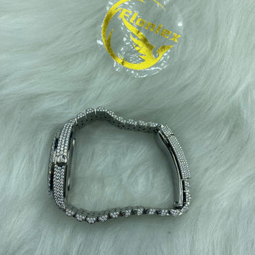 ROLEX DATEJUST MOISSANITE WATCH WITH ARABIC DIAL – FULL SILVER ICED OUT EDITION