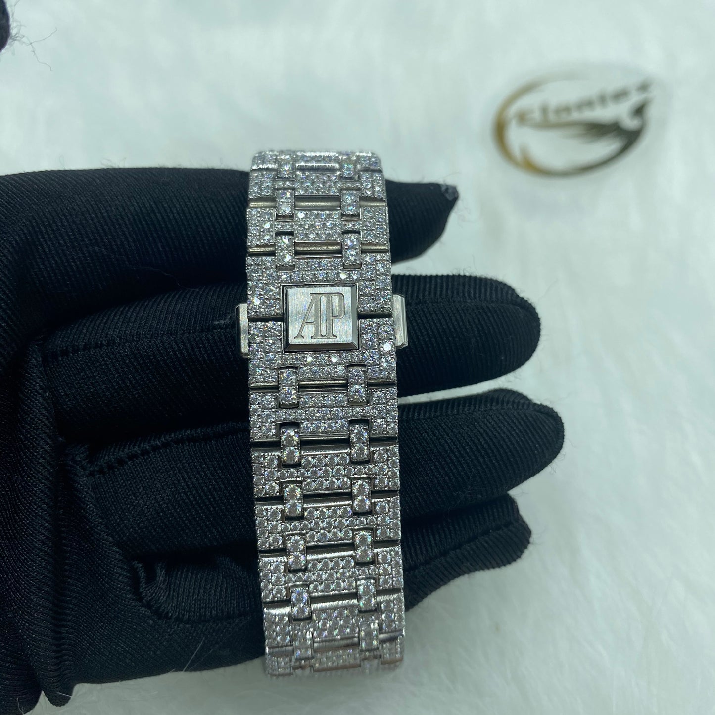 AUDEMARS PIGUET ROYAL OAK MOISSANITE WATCH WITH RAINBOW BEZEL – FULL ICED