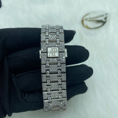 AUDEMARS PIGUET ROYAL OAK MOISSANITE WATCH WITH RAINBOW BEZEL – FULL ICED