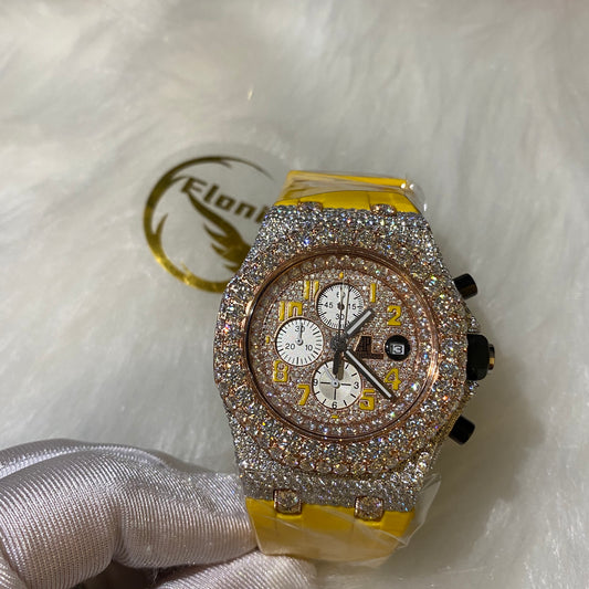 AUDEMARS PIGUET ROYAL OAK MOISSANITE – ROSE GOLD YELLOW DIAL WITH YELLOW STRAP