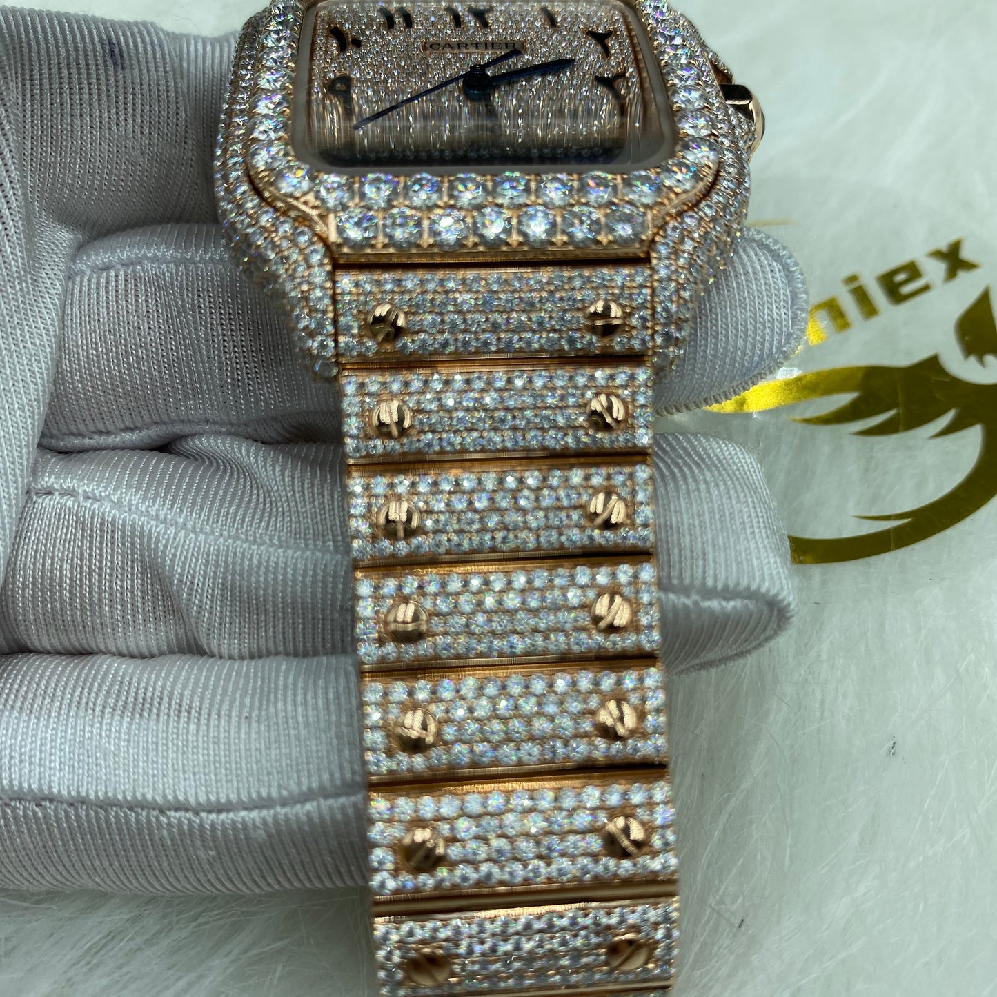 CARTIER SANTOS MOISSANITE WATCH WITH ARABIC DIAL – ROSE GOLD FINISH EDITION