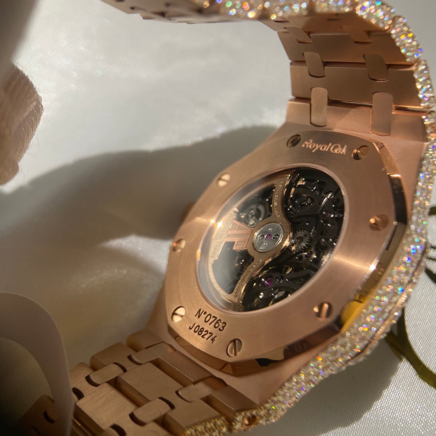 AUDEMARS PIGUET ROYAL OAK MOISSANITE – ROSE GOLD SKELETON FULL ICED