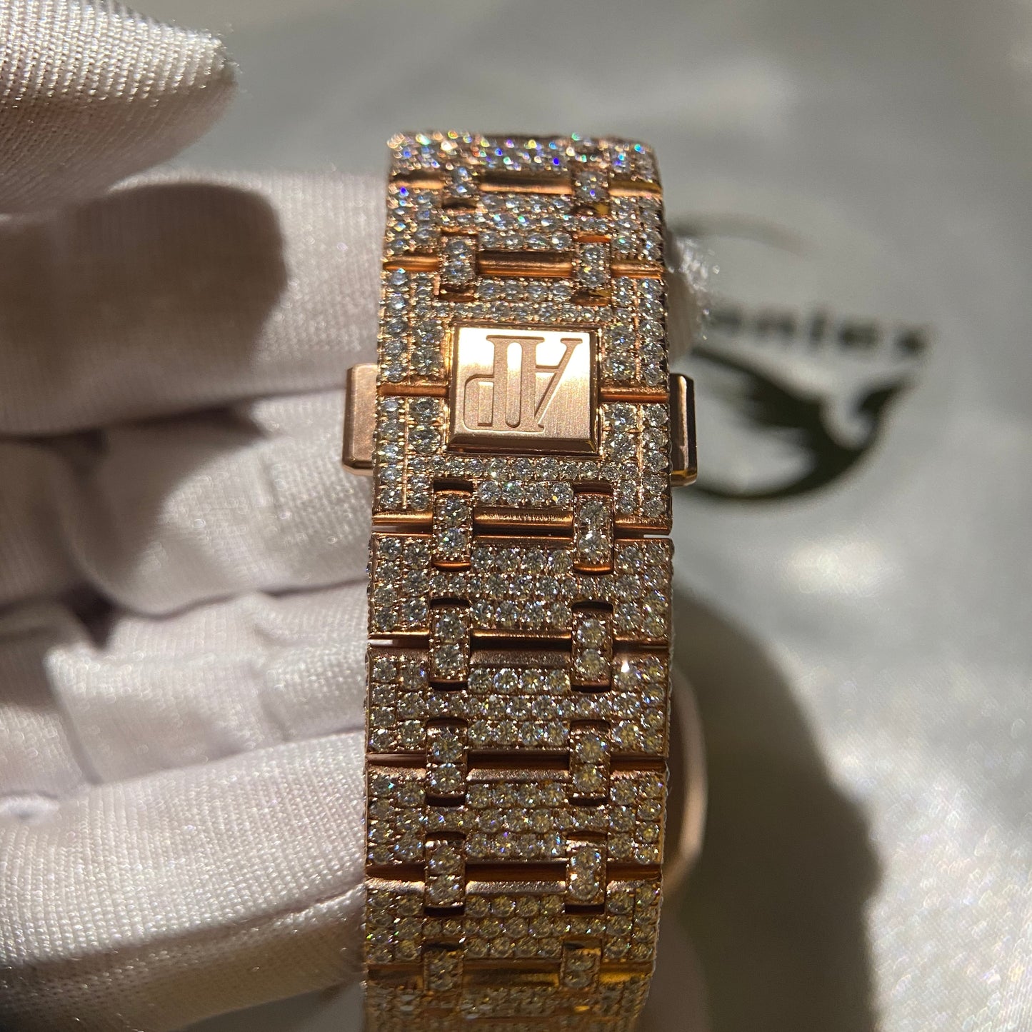 AUDEMARS PIGUET ROYAL OAK MOISSANITE – ROSE GOLD SKELETON FULL ICED