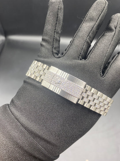 ROLEX DATEJUST MOISSANITE WATCH WITH PINK DIAL –  ICED BEZEL EDITION