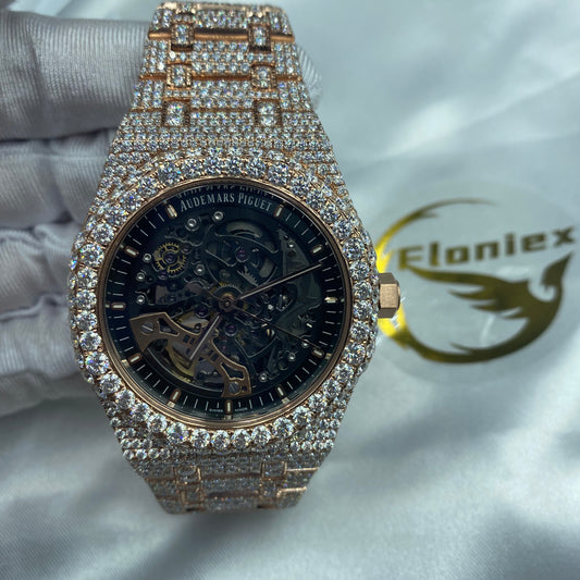 AUDEMARS PIGUET ROYAL OAK MOISSANITE – ROSE GOLD SKELETON FULL ICED