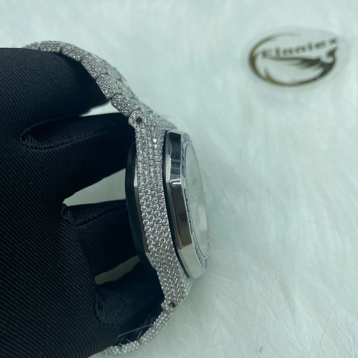 AUDEMARS PIGUET ROYAL OAK MOISSANITE WATCH WITH RAINBOW BEZEL – FULL ICED