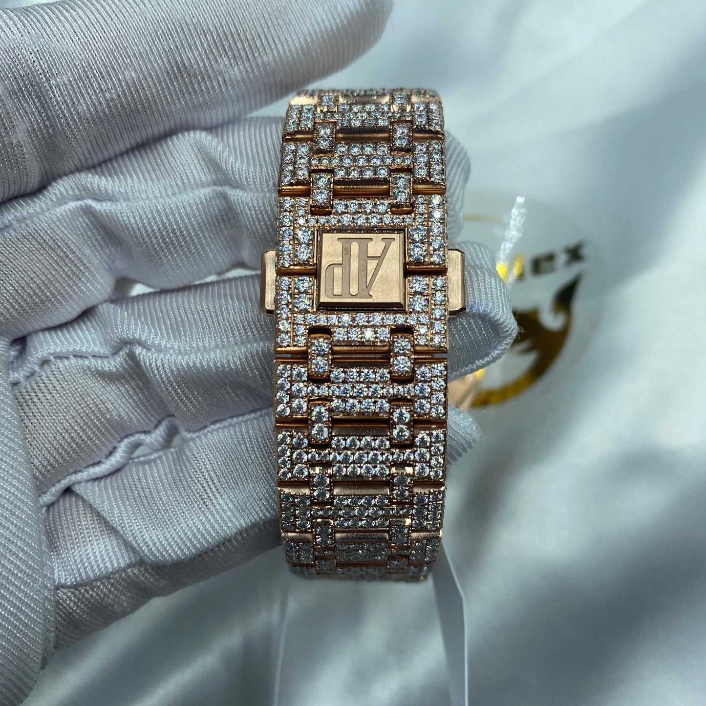 AUDEMARS PIGUET ROYAL OAK MOISSANITE – ROSE GOLD SKELETON FULL ICED