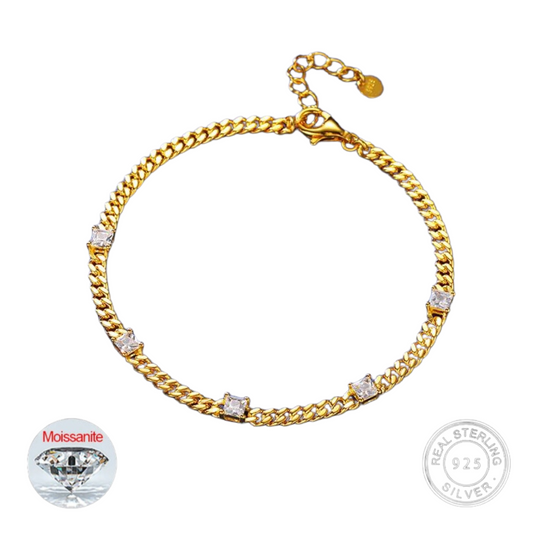 S925 Moissanite Square Diamond Cuban Link Bracelet - 4MM