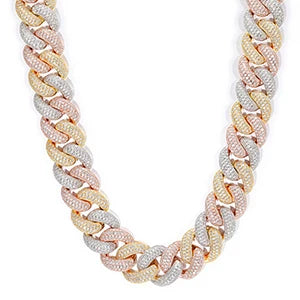 S925 Moissanite Tri-Color Cuban Link Chain Necklace - 20mm