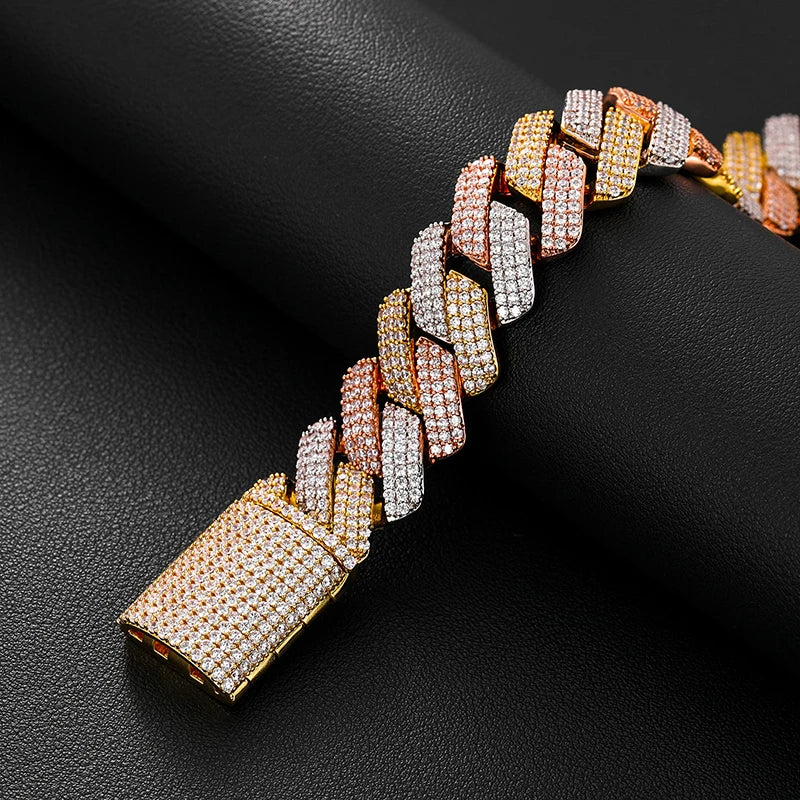 19MM 3 ROWS DIAMOND PRONG LINK CUBAN NECKLACE/BRACELET