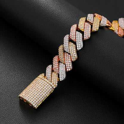 19MM 3 ROWS DIAMOND PRONG LINK CUBAN NECKLACE/BRACELET