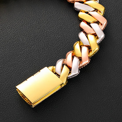 19MM 3 ROWS DIAMOND PRONG LINK CUBAN NECKLACE/BRACELET