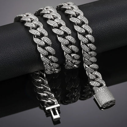 S925 Moissanite Diamond Cuban Link Necklace/Bracelet - 12mm