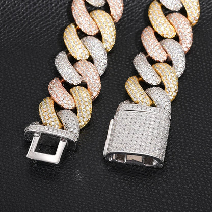 S925 Moissanite Tri-Color Cuban Link Chain Necklace - 20mm