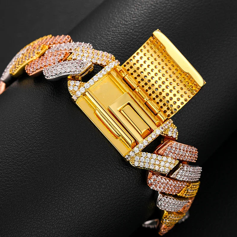 19MM 3 ROWS DIAMOND PRONG LINK CUBAN NECKLACE/BRACELET