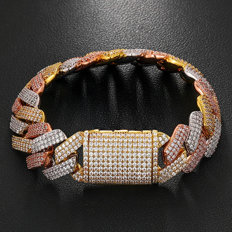 19MM 3 ROWS DIAMOND PRONG LINK CUBAN NECKLACE/BRACELET